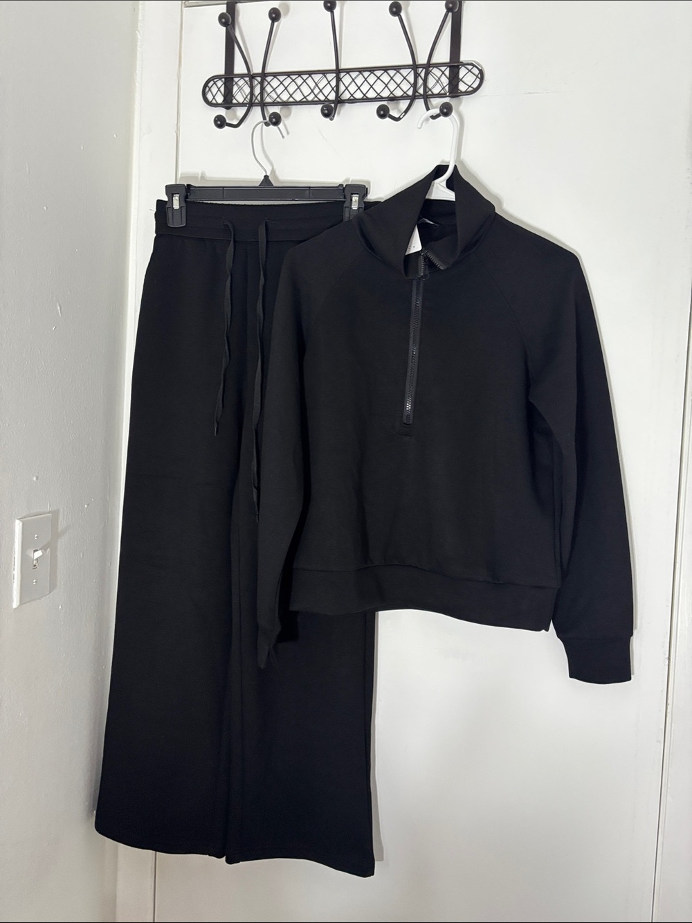 Black Wide-Leg Pants & Half-Zip Pullover Set